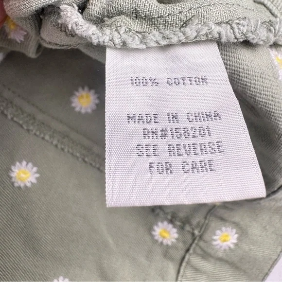 Cali 1850 Olive Green Floral Embroidered Jean Trucker Jacket Cropped Daisies L - Picture 10 of 10